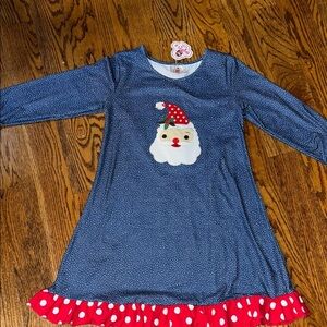 Ruffle girl BLUE holiday dress with Santa appliqué size 10 NWT